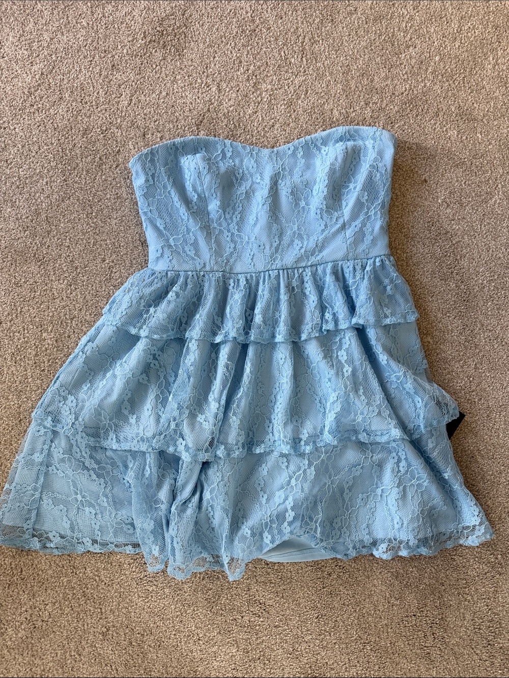 NWT Lulus Strapless Light Blue Lace Tiered Mini Dress XL - Picture 4 of 10